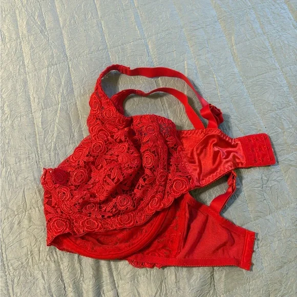 Delicates Scarlet Red Lace Bra Adjustable straps Underwire - Picture 4 of 6